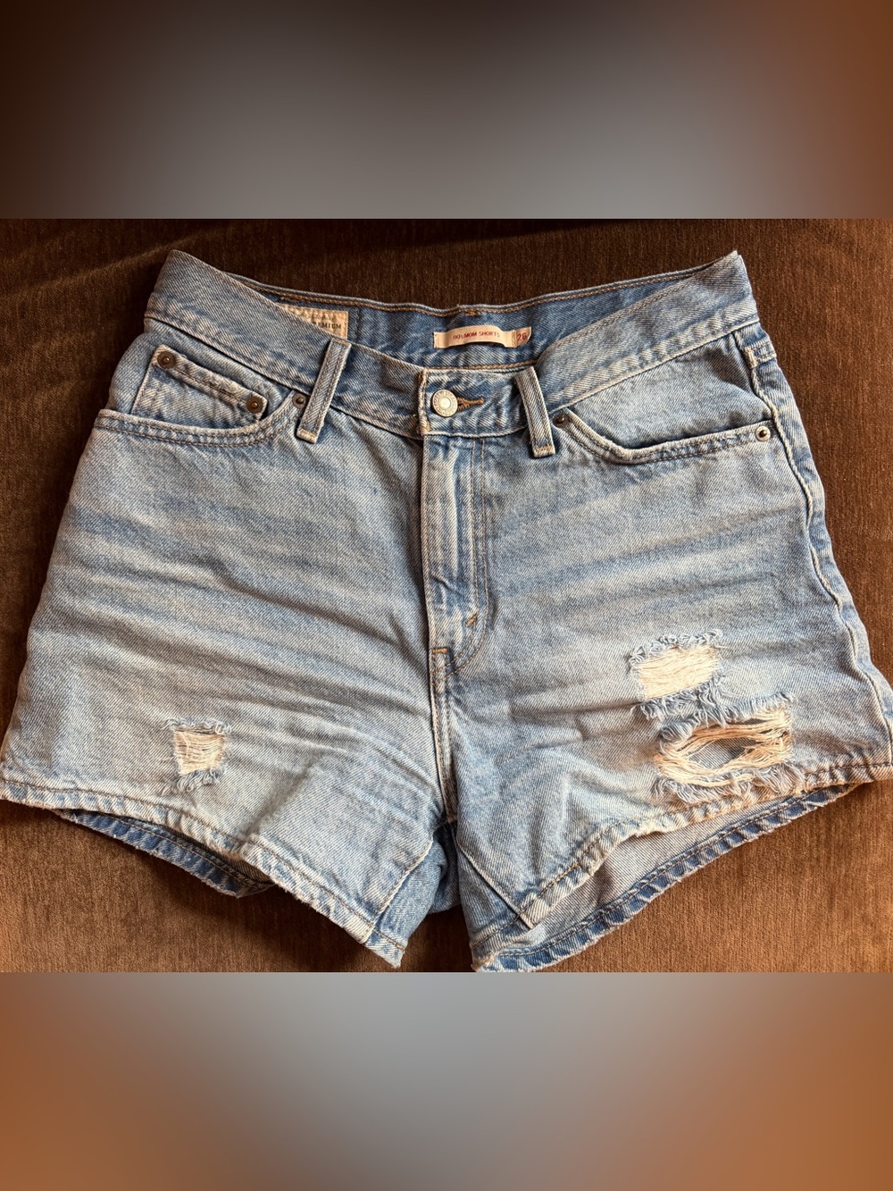 Levi's Light Blue Distressed High-Rise Denim Shorts